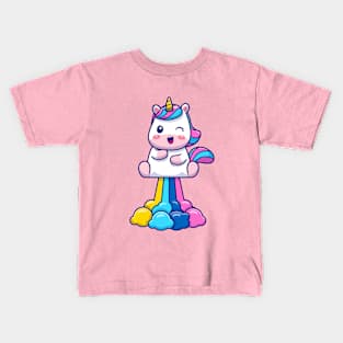 Cute Unicorn on Rainbow Kids T-Shirt